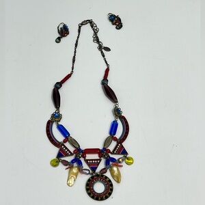 Vintage Adaya Designer Beaded   Multicolor  Necklace and Earrings